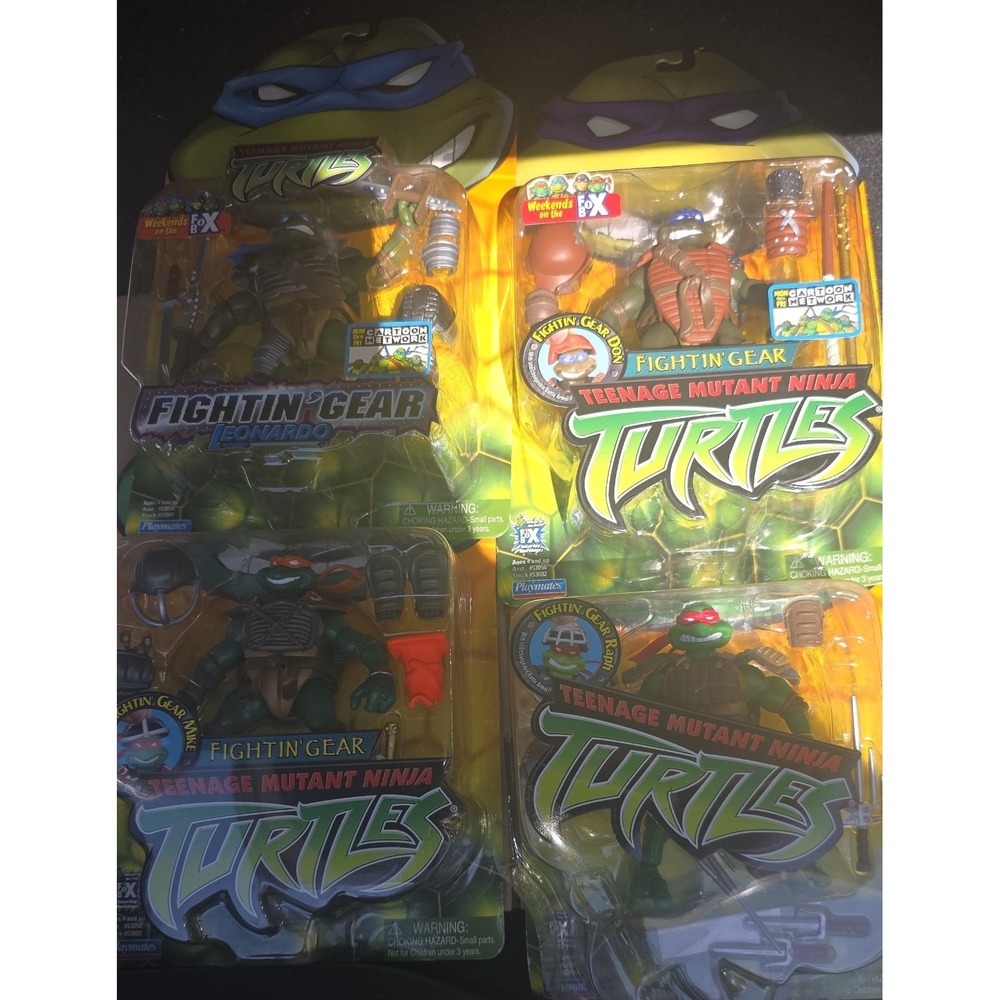Playmates TMNT Fightin Gear Action Figure Set 4 Turtles Vintage 2003 New